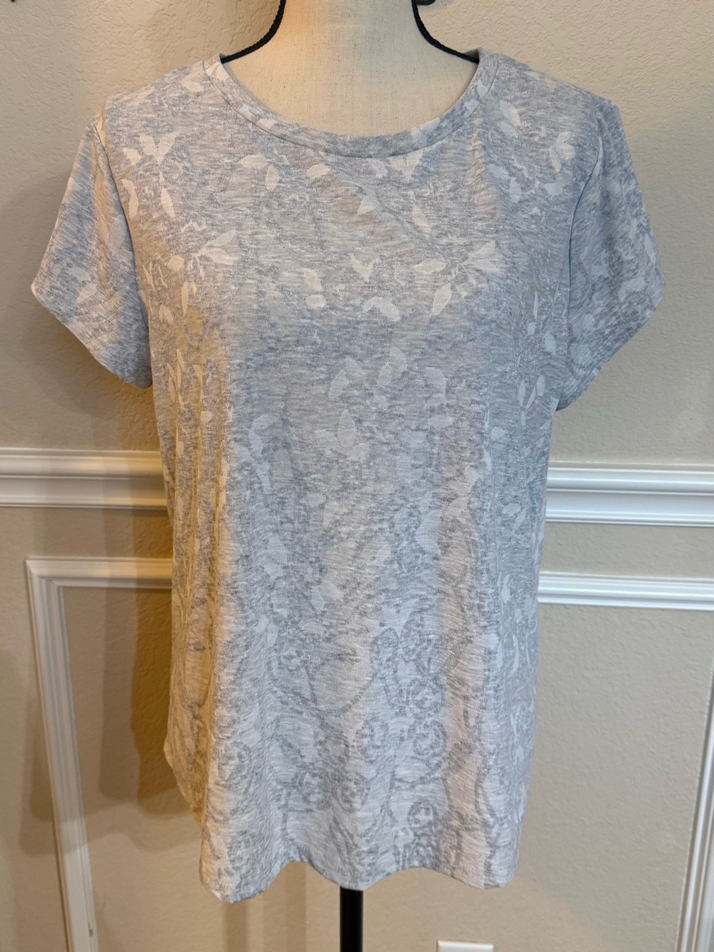 Simply Vera Vera Wang Gray Floral Short Sleeve Tee Petite XL